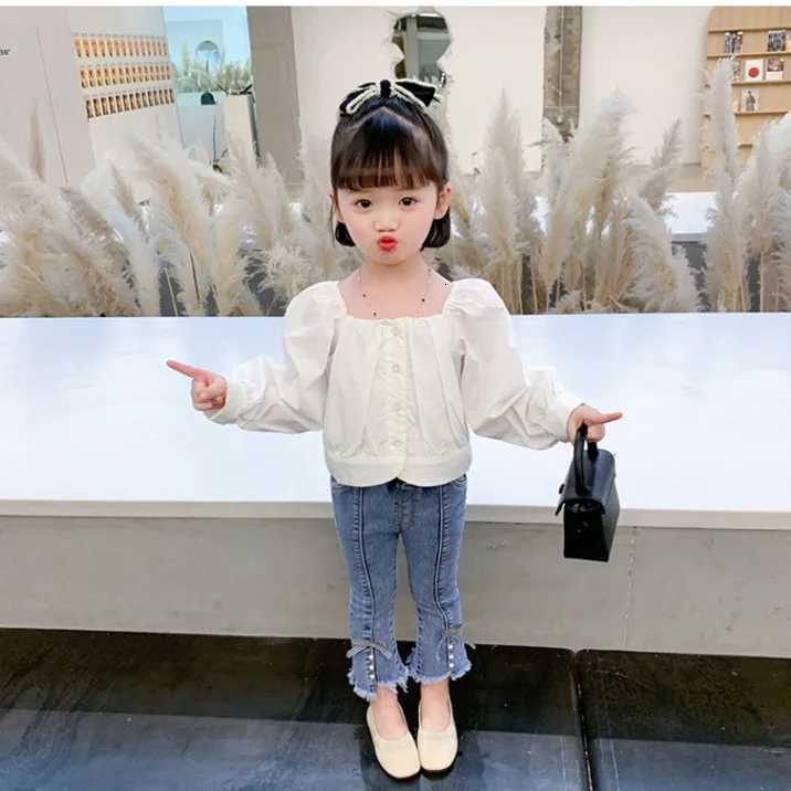 Jeans for Girls Cute Childrens Jeans Slightly Flared Trousers Fashion Slit Elastic Spring Autumn Solidcolor Pants Kids ClothesT251017