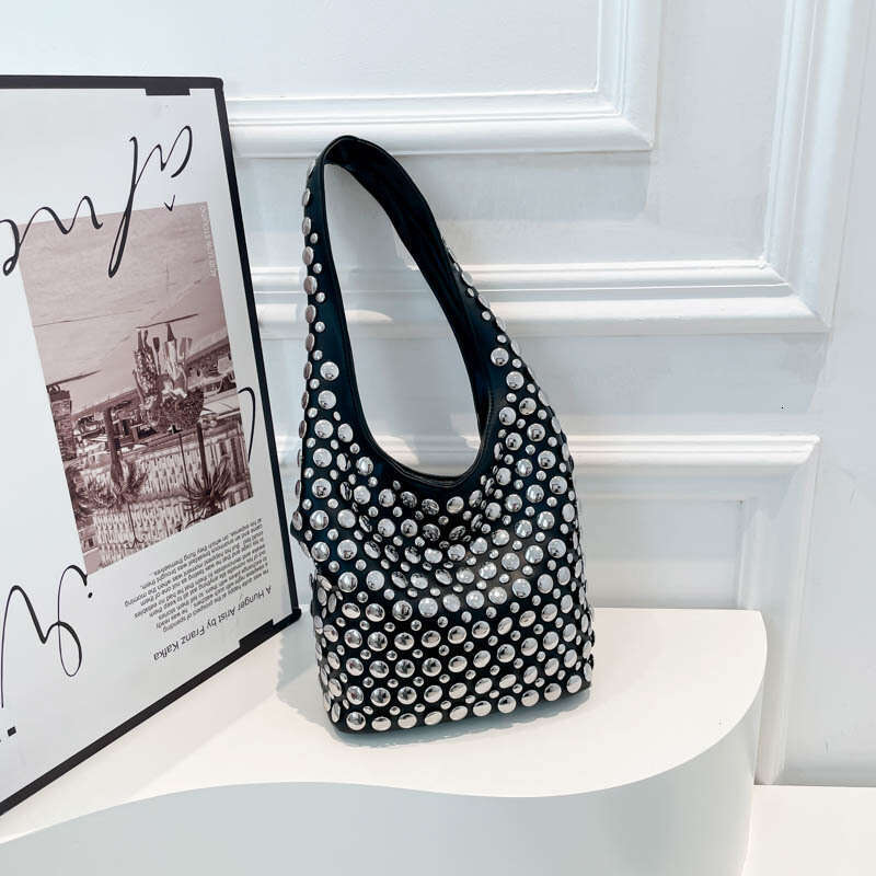 Trendy Cool Polka Dot Studded for Women New Fashion Motorcycle Versatile Ladies Underarm Tote Bag