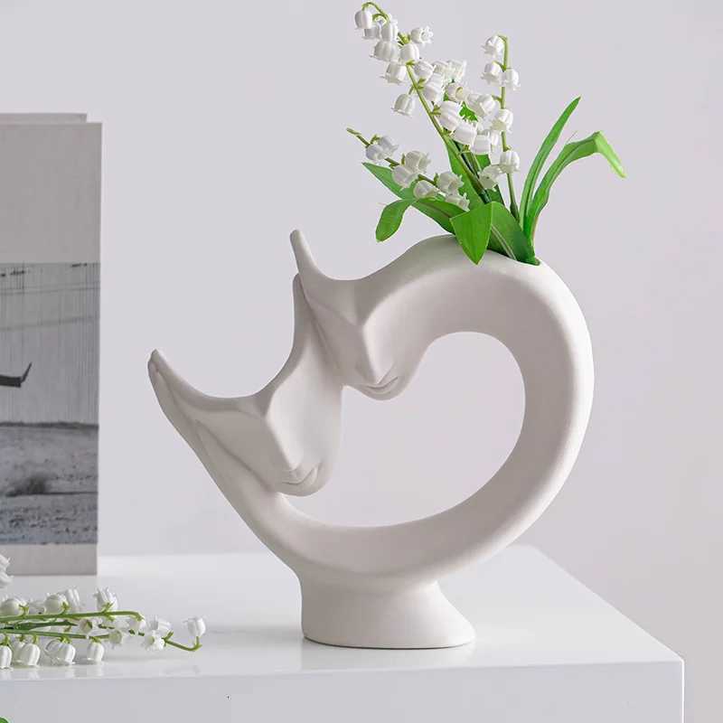 Shumen white Nordicstyle creative living room flower arrangement decoration ceramic dried flower vase home decoration item entr C251017