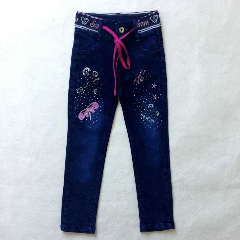 Childrens Jeans Girls Hot Stamping Embroidery Ribbed Drawstring Denim PantsT251017
