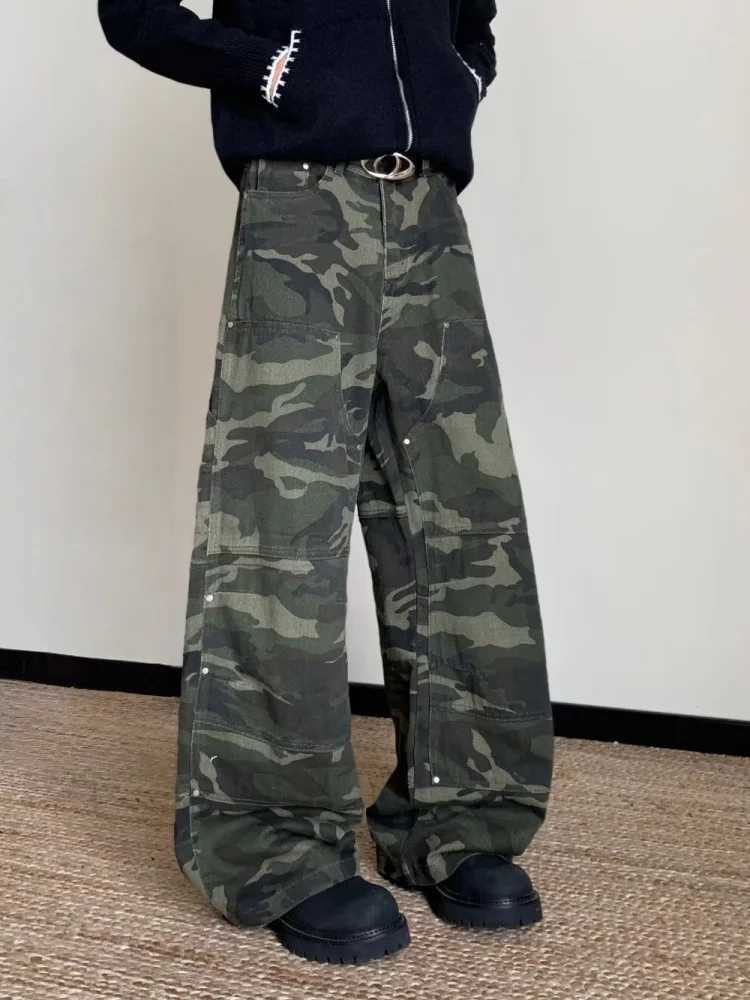 2025 Japanese Y2K Streetwear Camouflage Baggy Cargo Jeans Pants For Men Clothing Straight Casual Long Trousers Pantalones Hombre J251016