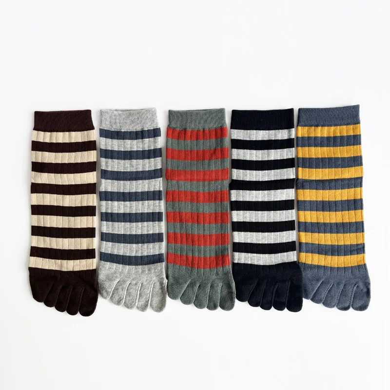 15 Pairs Man Short Five Finger Socks Business Cotton Striped Elastic Breathable Party Dress Gentleman Toe Happy Socks 4 Seasons C251017