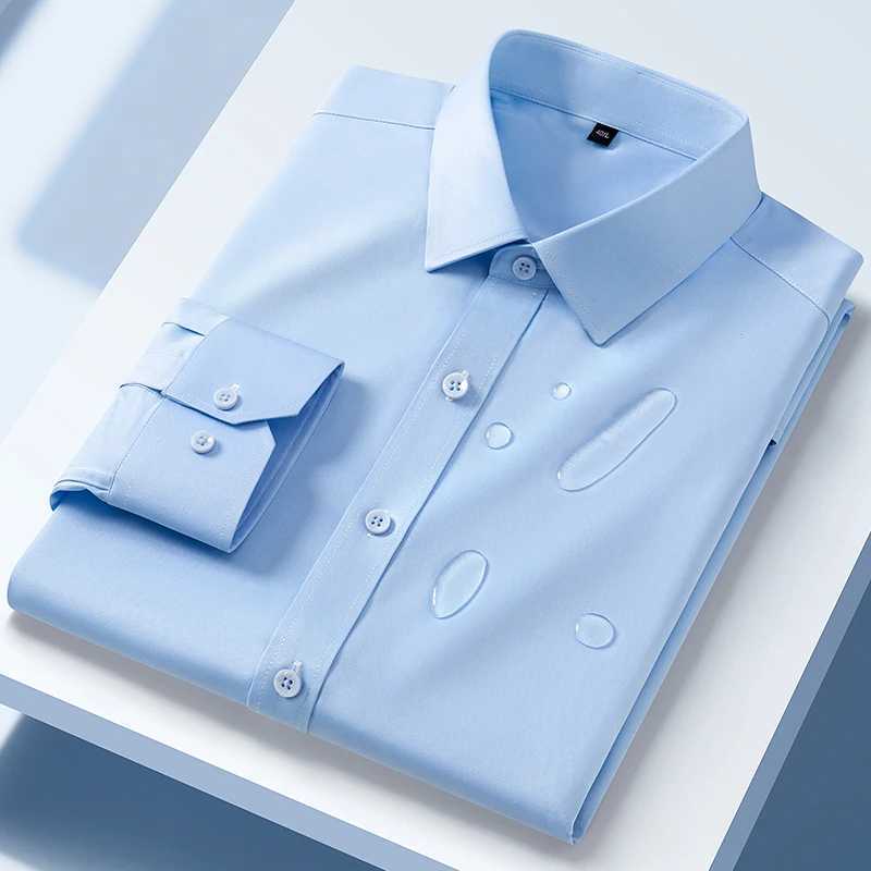 Classic Luxury Mens Dress Shirt Long Sleeve Solid Color Waterproof And Stainresistant doesnt wrinkle Buseiness Social Black J251017