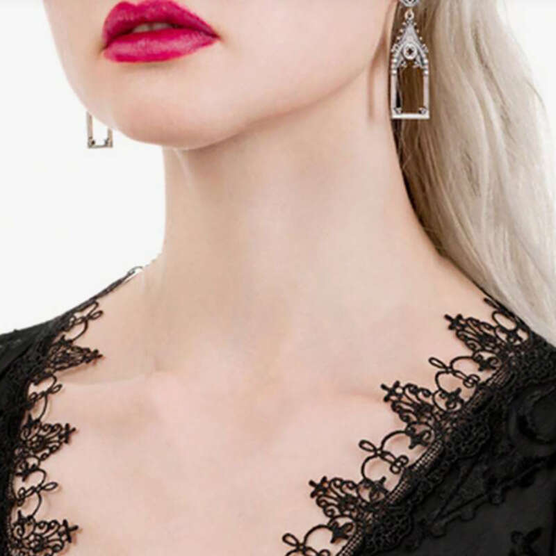 Vintage Gothic Cathedral - Shaped Dangle Earrings - Silver - Tone Architectural Ear Jewelry Wind Hollow Castle Personality Creative Exaggerated Cross 