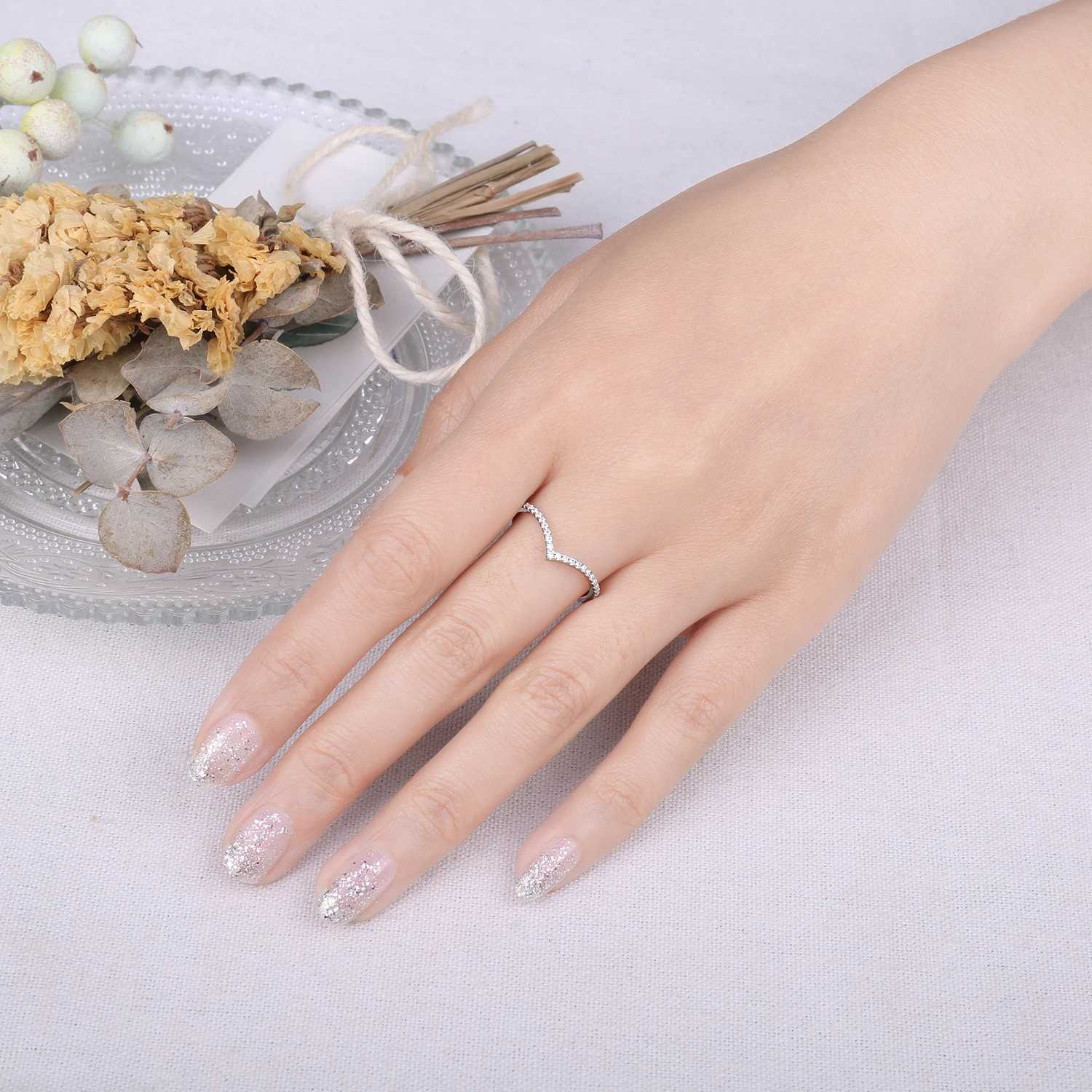 JewelryPalace 5A CZ V Half Eternity Stakable 925 Sterling Silver Wedding Band Ring for Woman Anniversary Gift Fine JewelryW251017