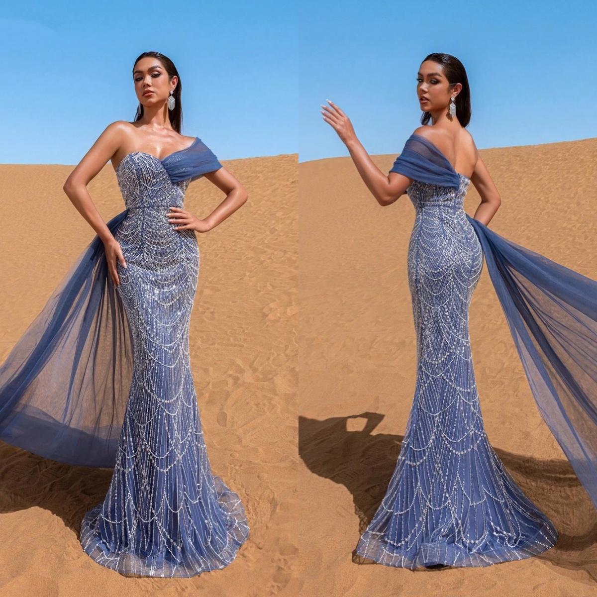 Exquisite Evening Dresses One Shoulder Sequins Prom Gowns Side Train Beading Sleeveless Backless Customized Vestidos De Noche Plus Size