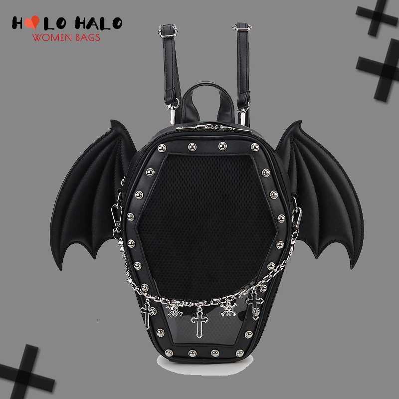 Bat Wings Ita Backpack Enamel Pin Display Shoulder Bag Goth Pin Collector Female Small Clear School Bag Punk Ita Purse Bag Z251017