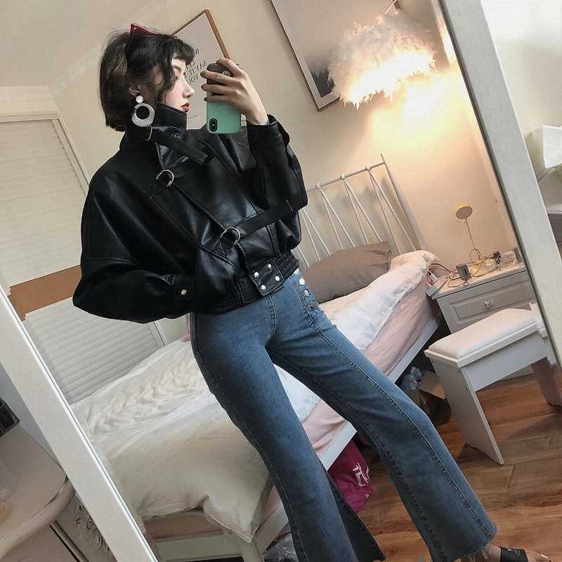 Women Faux Leather Jacket Batwing Sleeve Moto Biker Coat Short Zipper PU Black Jacket Spring Street Leather Coat PY102T251017