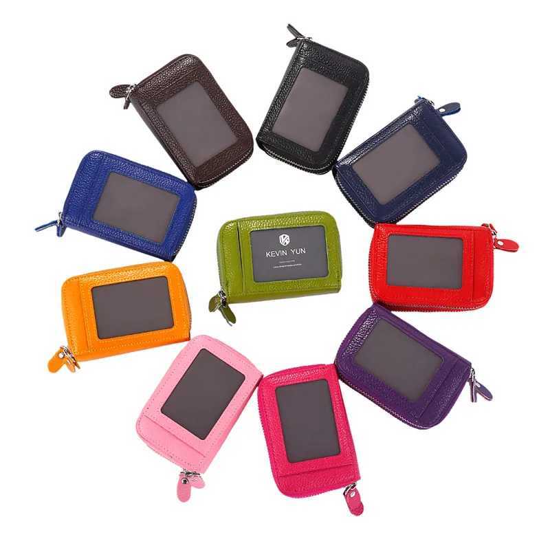 RFID blocking Fashion Brand Women ID Card Holder Genuine Leather Double Zipper Ladies Credit Card Case Wallet Large CapacityW251017