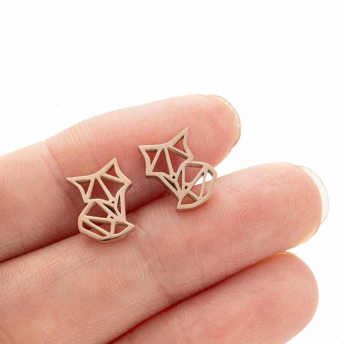 1Pair New Arrival Stainless Steel Cute Fox Ear Studs Ceative Fashion Origami Animal Earrings for Women Jewelry Girlfriend GiftL251017