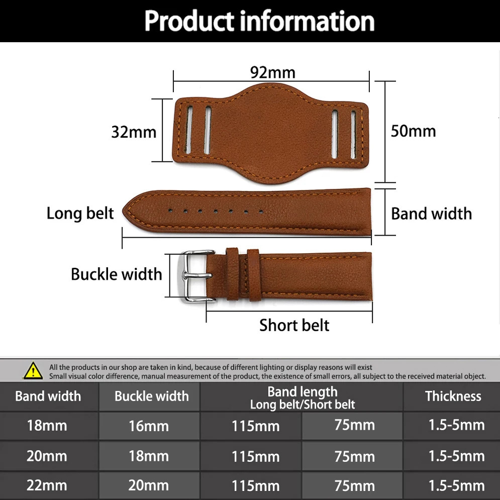 Crazy Horse Leather Bund Strap 18mm 19mm 20mm 21mm 22mm Leather Cuff Watch Strap Mens Wrist Watch Band Accessories for Panerai 251016