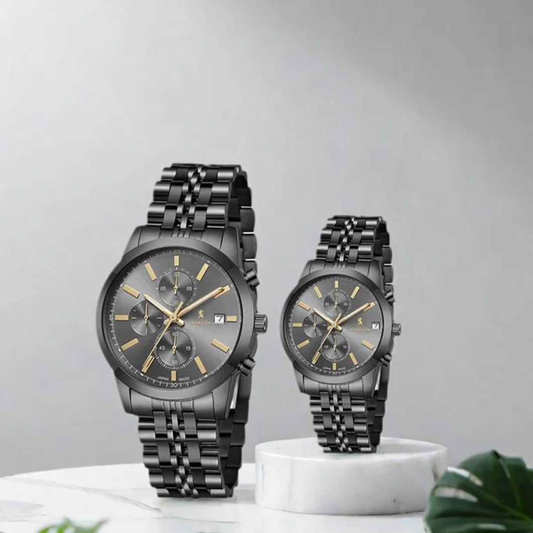 Couple Dress Watch Luxury Stainless Steel Men's & Womens Quartz Chrono Designer Couple Gift Watch with VD53 Japan Movement