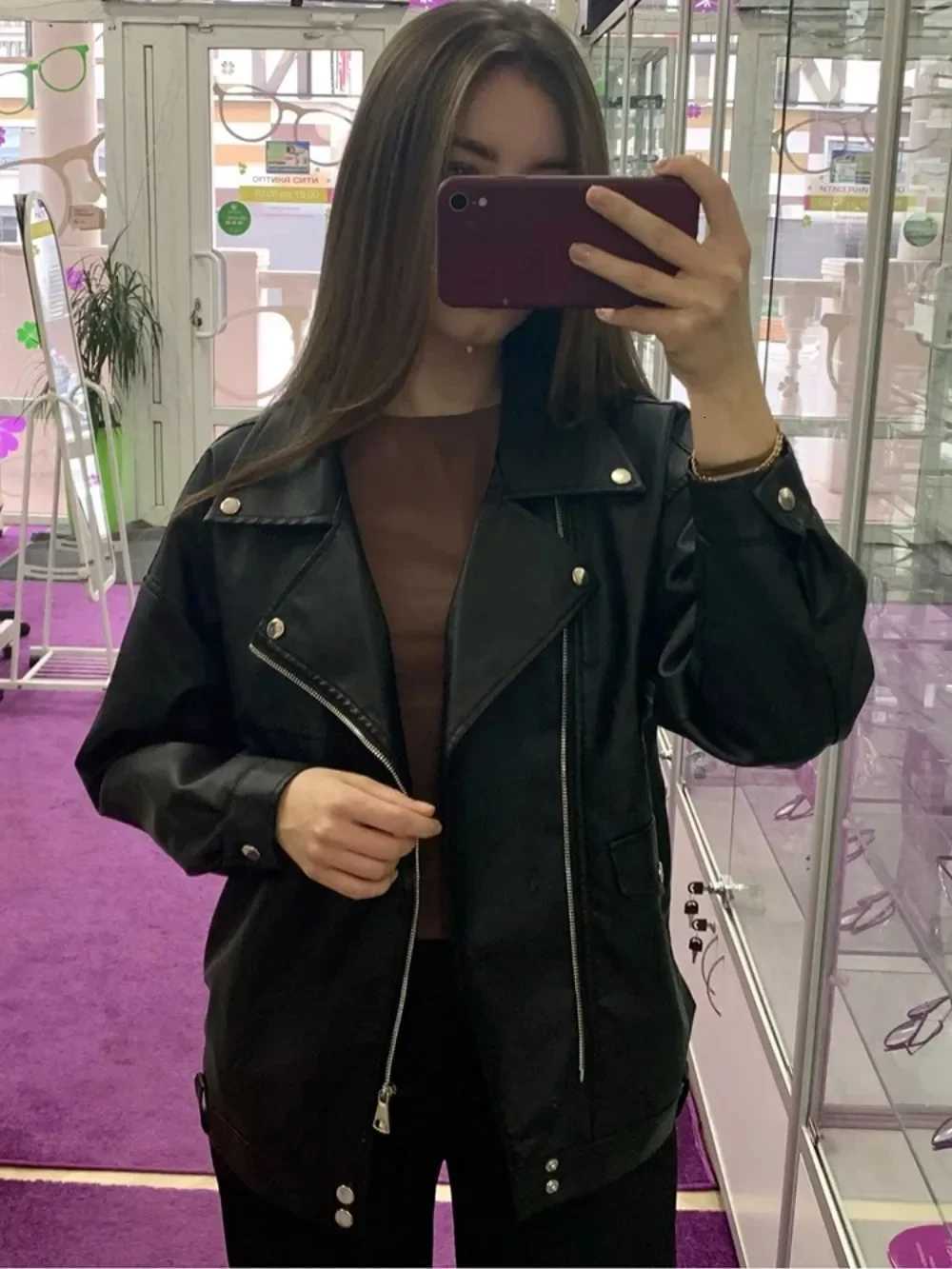 PU Loose Motorcycle Jackets Female Faux Leather Jacket Women Casual Streetwear Oversized Coat Korean Chic New SpringT251017