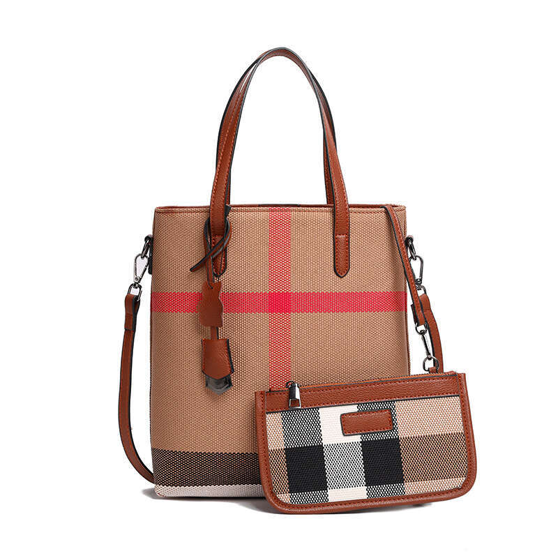 Genuine Leather Plaid Large Capacity Tote Mother Handbag Versatile Fashionable High-End Feel Single Shoulder Crossbody Women's Bag