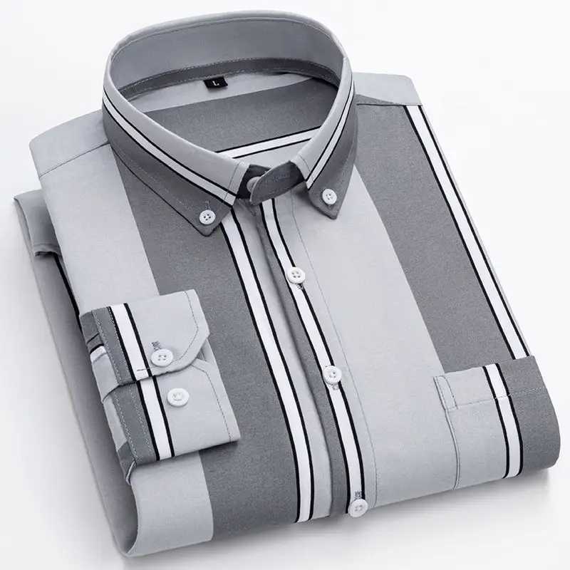 Spring Autumn New Long Sleeve Print Striped Fashion Blouse Polo Neck Plus Size Vintage Shirt Tops Casual Harajuku Men Clothing J251017