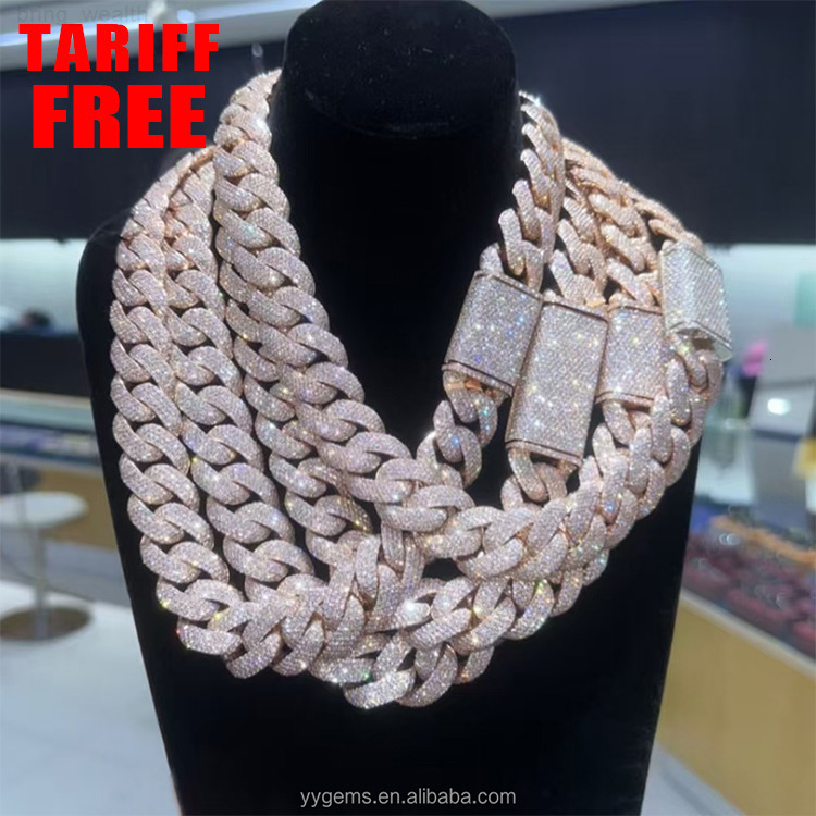 New Arrival 925 Sterling Silver VVS Moissanite Diamond Iced Out with 18k Gold Plated Cuban Lidynamic Chain for Hiphop Jewelry