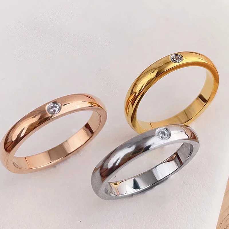 High End PVD Sweet Romantic White Zircon Ring Stainless Steel Ring For Couple Wedding Engagement jewelryW251017