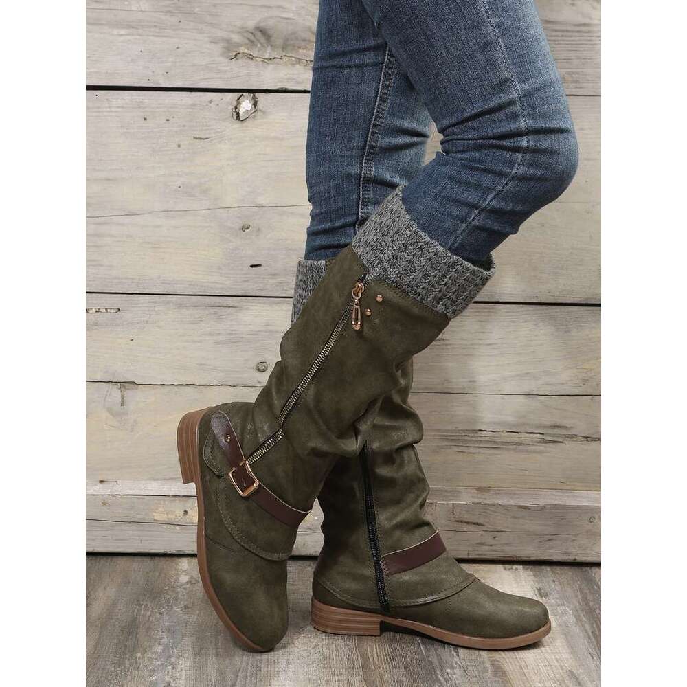 Women's Knee High Side Zipper Chunky Low Heel Knight Boots