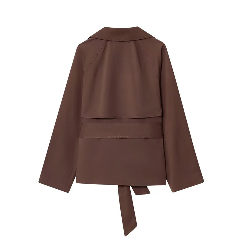 Womens Jacket Fall 2025 Russet Long Sleeve Belt Embellished Short Trench Coat Casual Fashion Personality Versatile 251013
