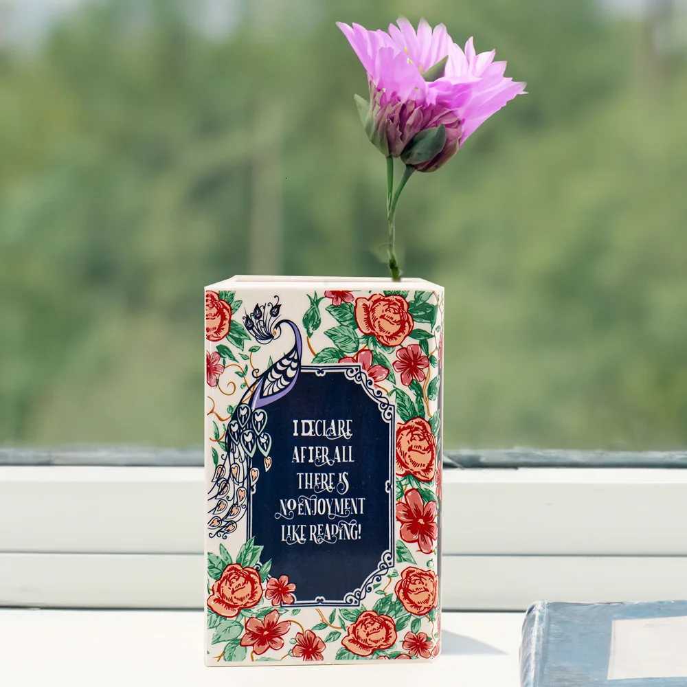 Square Book Ceramic Vase Creative Painted Vase Art Flower Arrangement Accessories Living Room Home Decoration Table Vase C251017