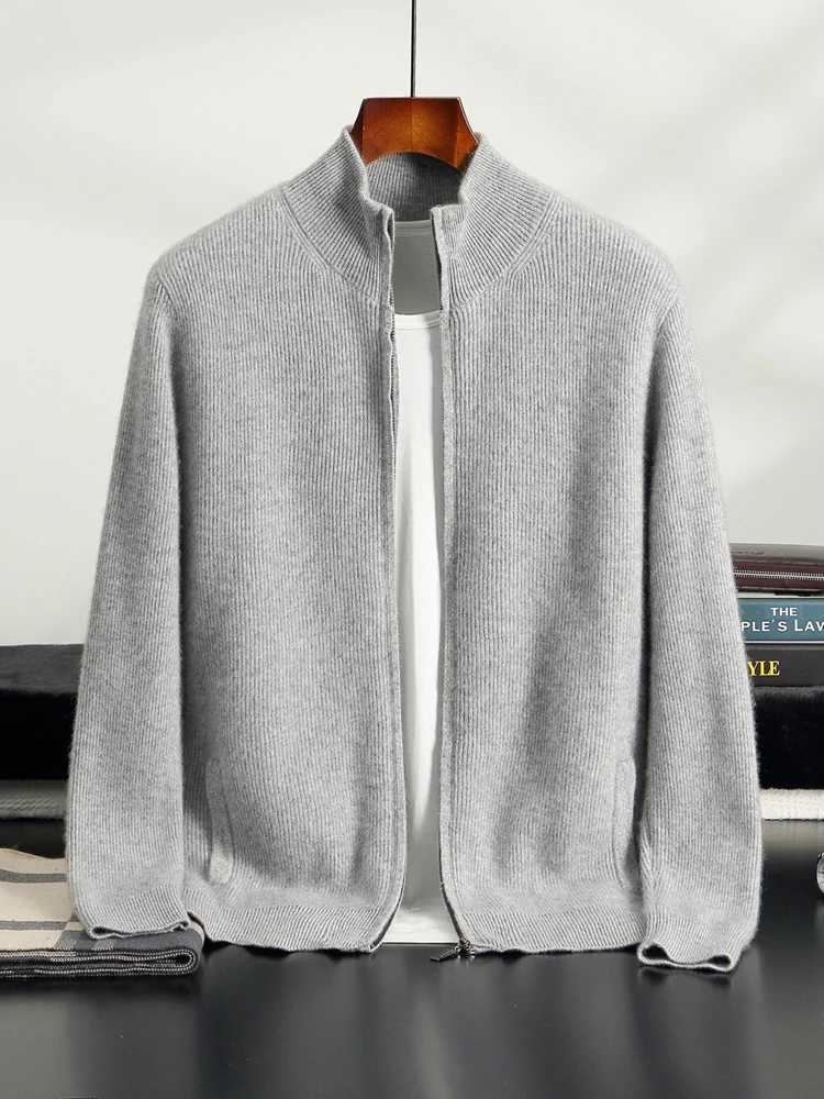 Mens 100 Cashmere Sweater Mock Neck Zipper Cardigan Jacquard Knitted Sweater Smart Casual Style Jacket for Autumn Winter J251017