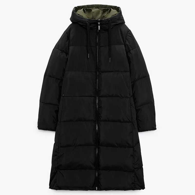 Autumn Winter New Sle Warm Womens DoubleSided Wear Long Cotton Coat Outerwear Sweet Sle Hooded Zipper Closure Regular Fit W251016