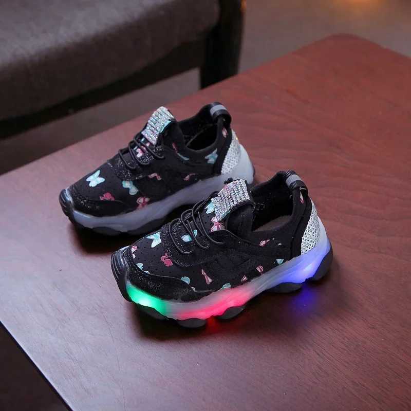 Kid Shoes Childrens LED Shining Shoes 2025 Spring New Boys Sports Shoes Girls Elastic Fabric Sequins Casual Shoes ZapatillasT251017