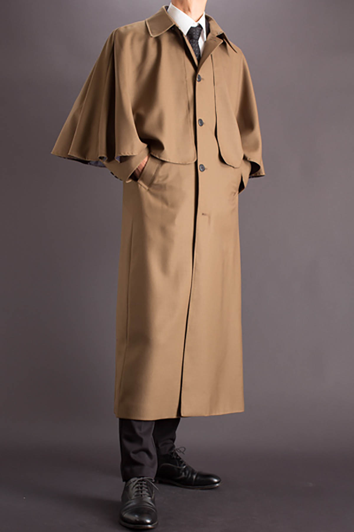 Autumn Grey Men's Woolen Coat Single Breasted Lapel WindBreaker Holmes Long OverCoat Custom made