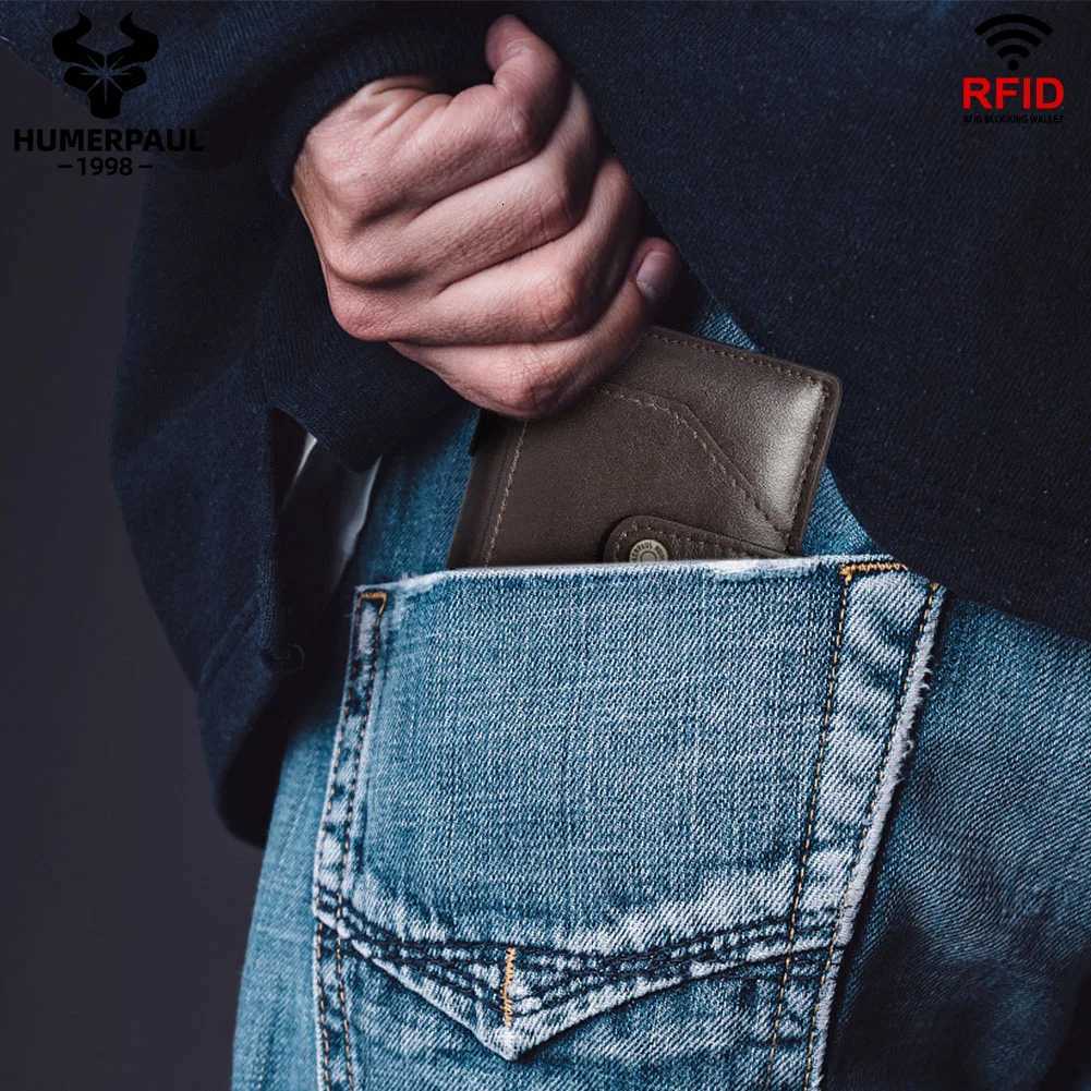 Genuine Leather Small Money Wallets for Men RFID Protected Pop Up Credit Card Holder Aluminium Smart Wallet with Money ClipW251017