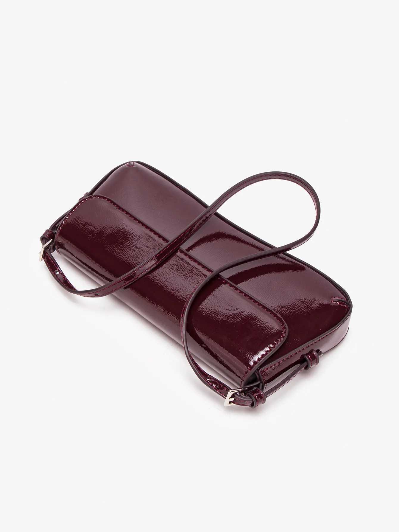 Fi ladies shiny crossbody bag stylish elegant shoder bag wine red small underarm bag versatile solid color cluh bag1 D251017