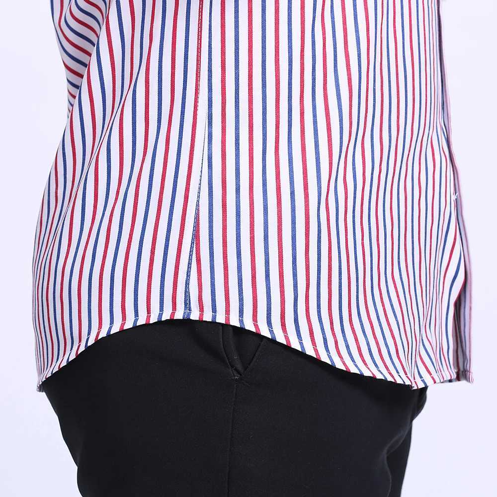 Mens Contrast Striped French Cuff Dress Shirt Without Pocket Formal Business Long Sleeve Standardfit Wedding Party Shirts J251017