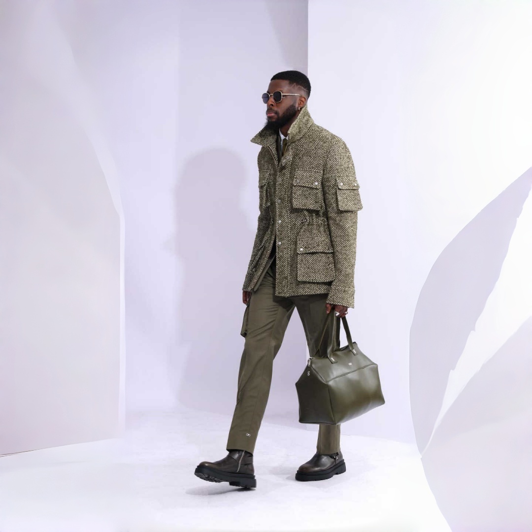 Fashion Men's Tweed Herringbone Coat High Collar Single Breasted Autumn Winter Thick Outwear One Piece Custom Made