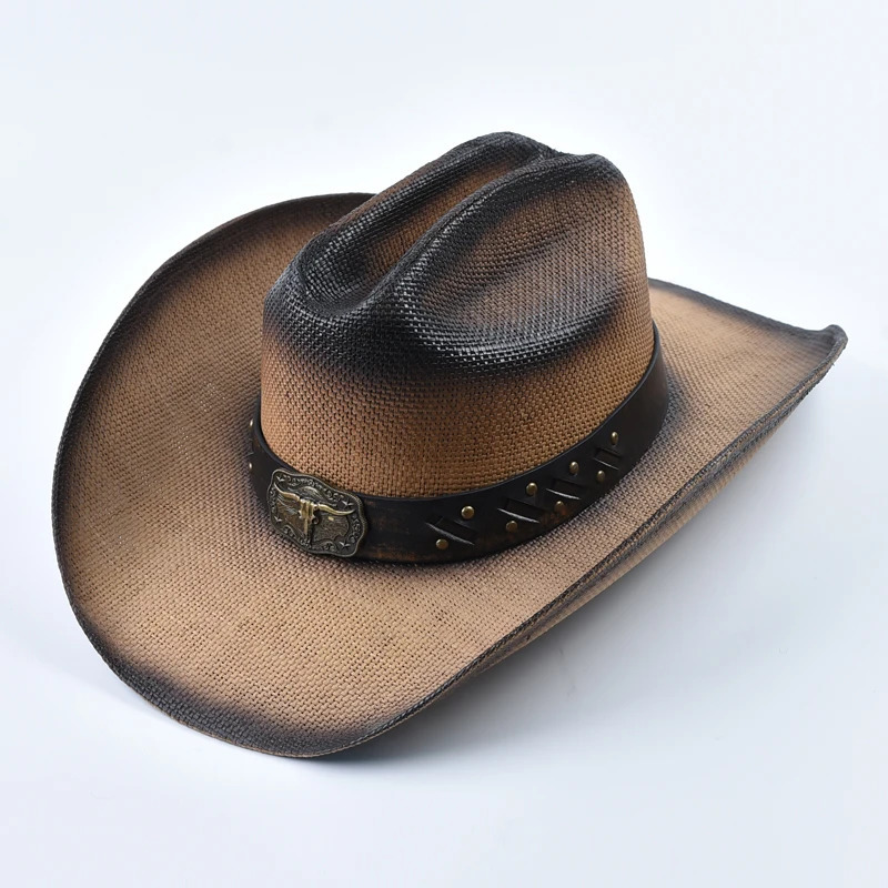 Western Style Straw Cowboy Summer Hats For Men Vintage Curled Wide Brim Cowgirl Hats Sombrero Hombre 251015