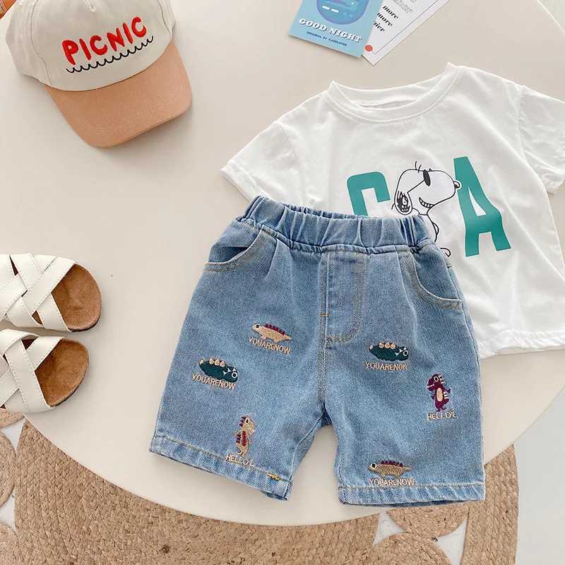 2024 Summer Kids shorts cartoon embroidery Boys sports knee length jeans Children denim Middle pantsT251017