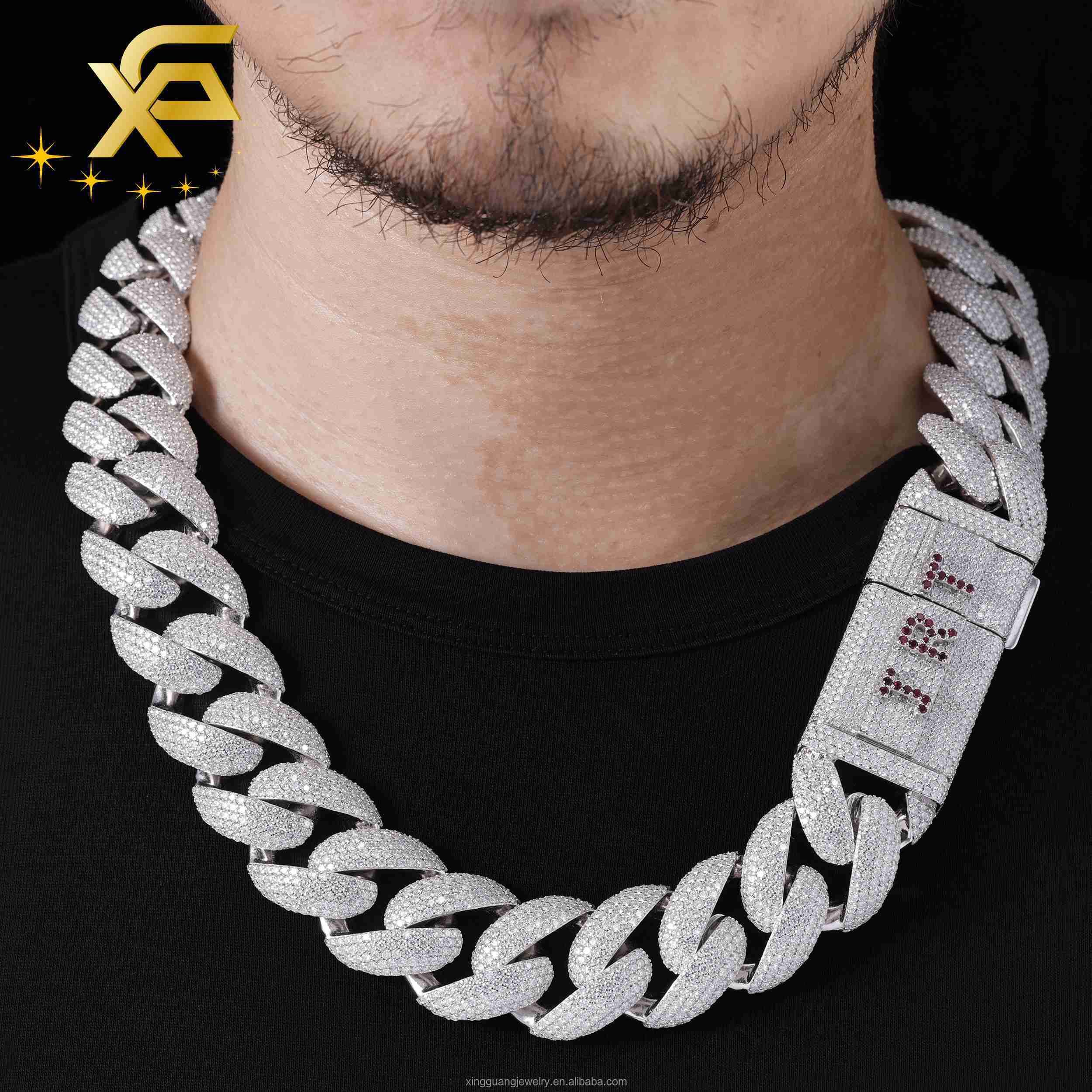 Hip Hop Iced Out 13mm22mm Wide Necklace Iced Out VVS Moissanite Diamond Heavy Silver Gold Plated 925 Silver Cuban Lidynamic Chain