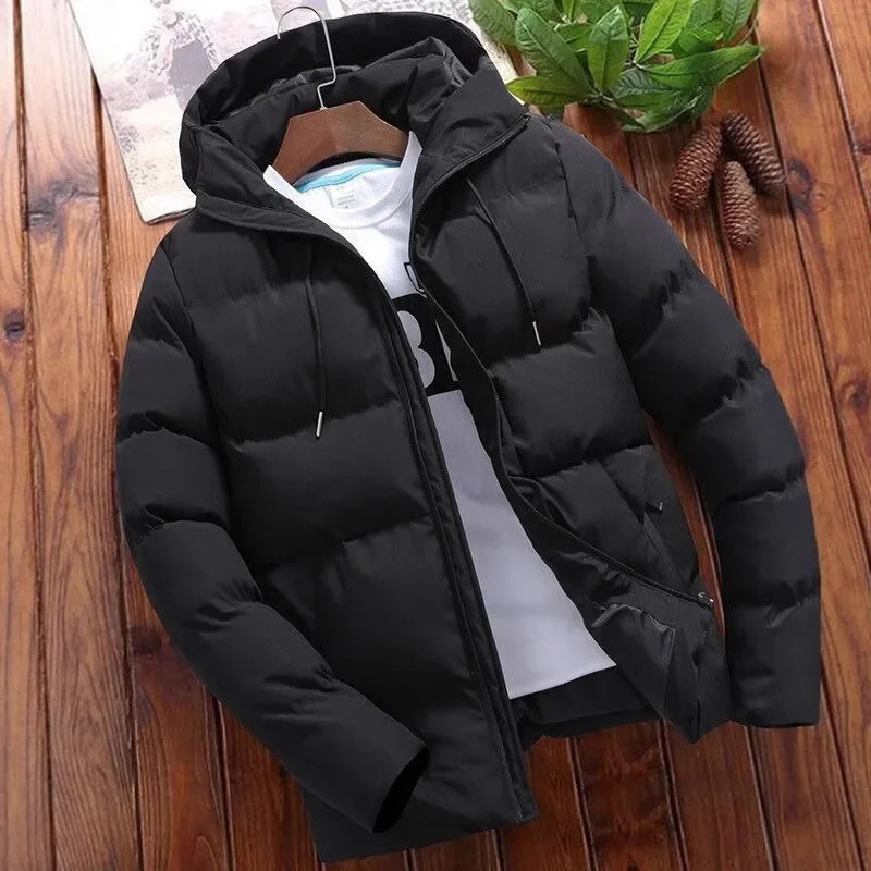 Mens Thickened Cotton Jacket Autumn Winter Hooded Pure Color Large Size Zipper Cotton Coat Mens Outerwear Casual Coat 251011