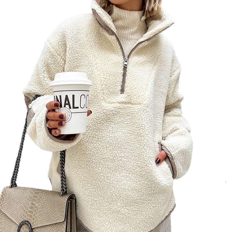 Autumn And Winter New Plush Loose Stand Collar Pullover Sweatshirt For Women Fashion Fleece Women's Clothing B5