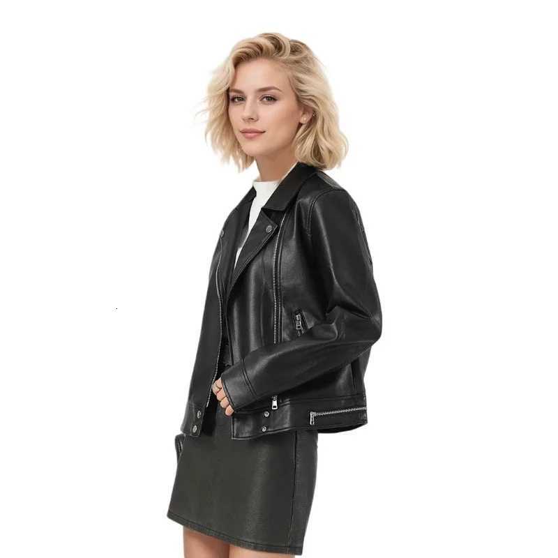 Women Faux Leather Coats Zipper Coat Casual Slim Fit Turn Down Collar Jackets Work Elegant Jacket Y2k StreetwearT251017