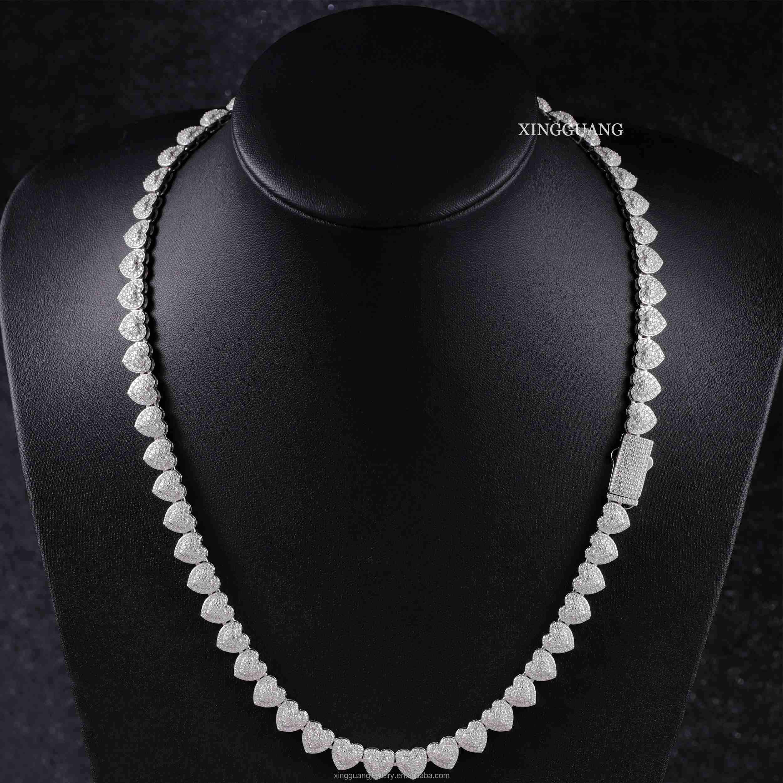 10mm 925 Solid Silver Vvs Moissanite Chain Hip Hop Style Heart Designed Chain Iced Out Cuban Lidynamic Chain for Men Women