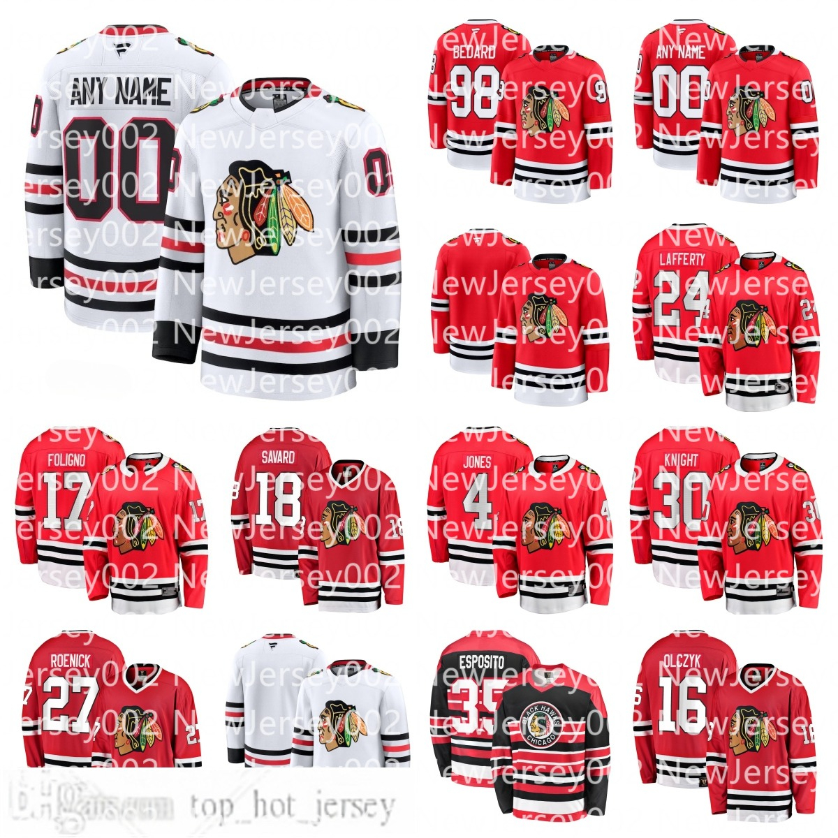Blackhawks Jonathan Toews Connor Bedard Spencer Knight Sam Lafferty Jeremy Roenick Tony Esposito Eddie Olczyk Denis Savard Ryan Donato Custom Hockey Jersey