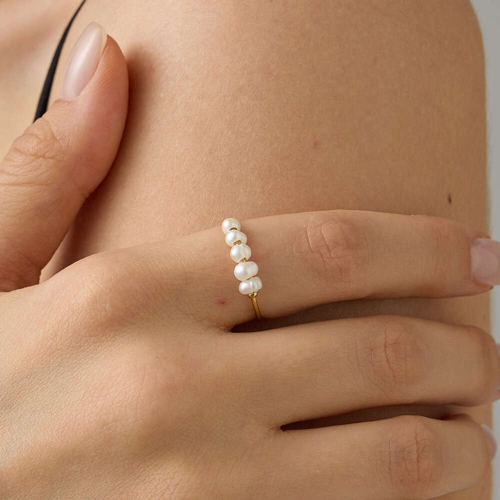 St.delan Elegant Natural Freshwater Pearl Thin Hoop Ring Gold Plated Two-tone Autumn Winter ddmypluto