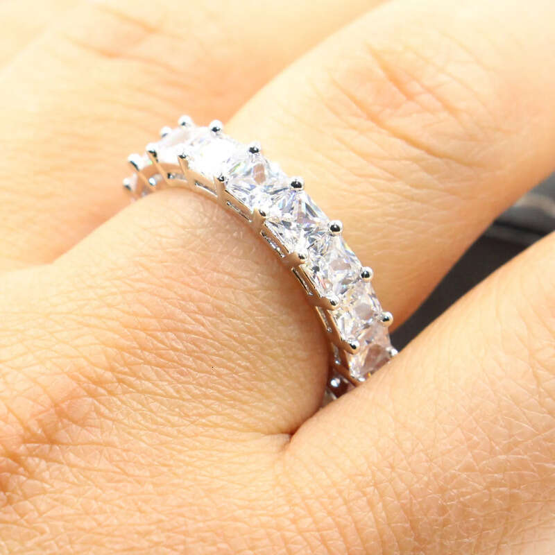 Rulalei Brand Stunning Jewelry Sterling Sier Princess Cut Full White Topaz CZ Dia Gemstones Women Wedding Finger Ring Gift