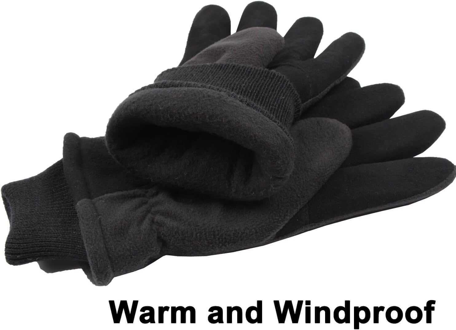 Winter Thermal Gloves 30F Coldproof Water Resistant Deerskin Suede Leather Insulated Polar Fleece Warm in Cold Weather for Men and Women Black XSmall 