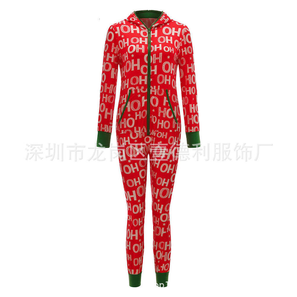 Christmas Pajamas For Women Autumn And Winter New Style Couple Hooded Home Clothes One-Piece Pants B5