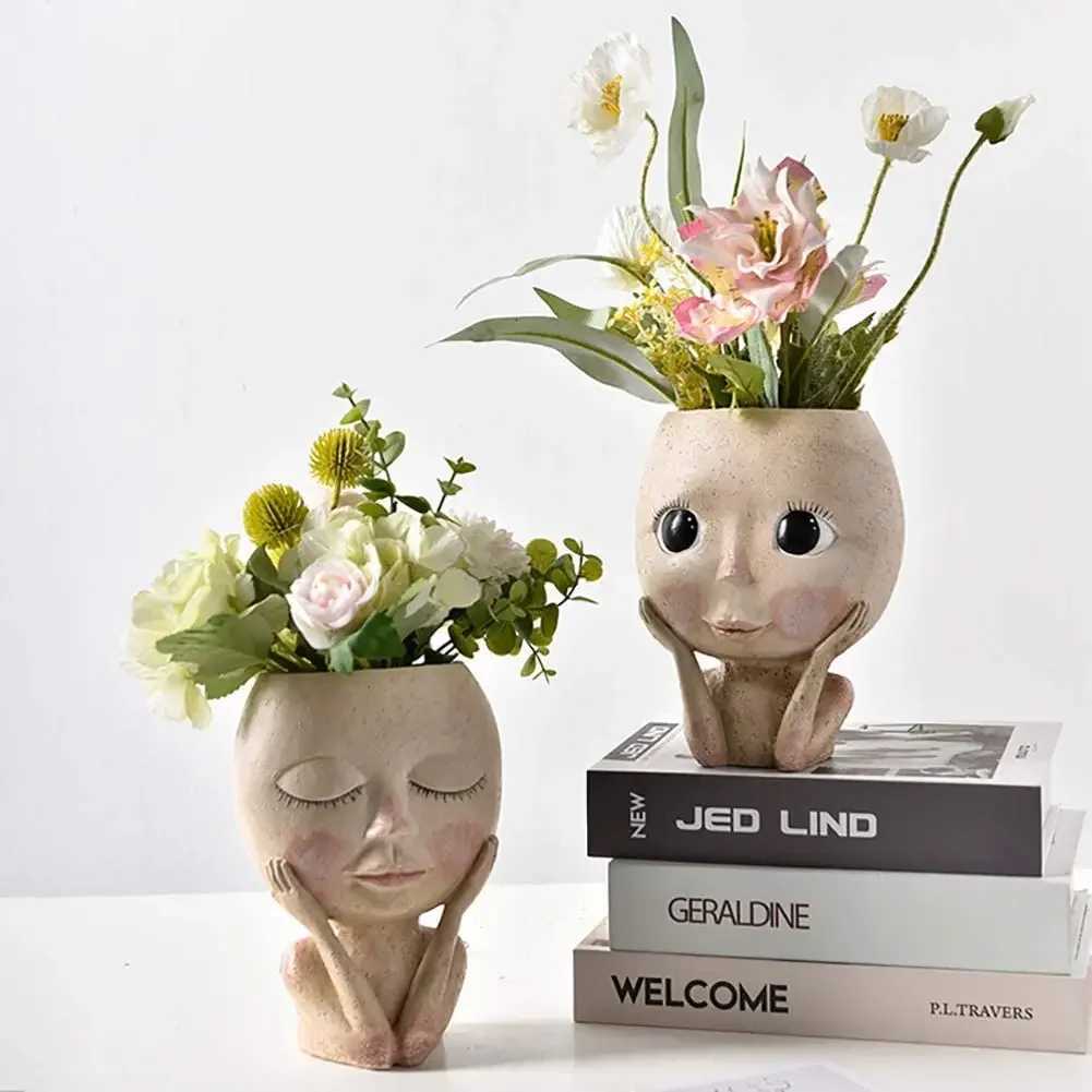 Creative Face Flower Pot Head Planter Pot Succulent Planter Resin Art Statue Sculpture Potted Decorative Ornaments Vase C251017