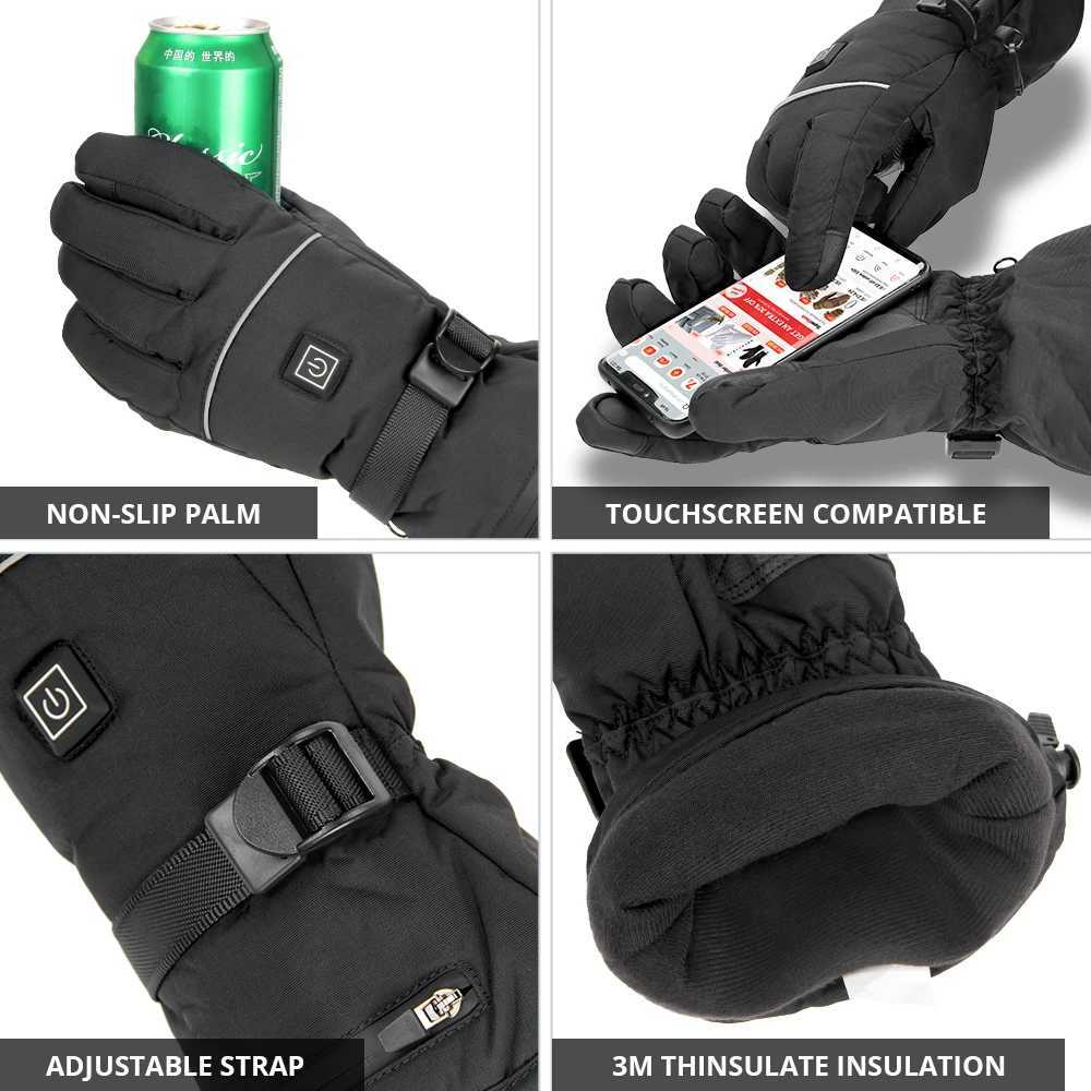 Electric Heated Gloves Skiing Winter Snow Gloves Touch Screen Windproof Warm Rechargeable Battery Hunting Fishing Men H251017