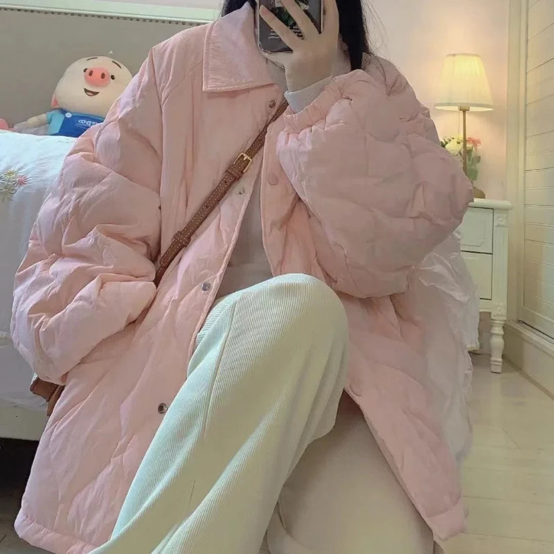 Autumn Winter Fashion Long Sleeve Solid Stand Collar Parkas Womens Clothing Korean Button Warm Allmatch Simplicity Trend Tops 251017