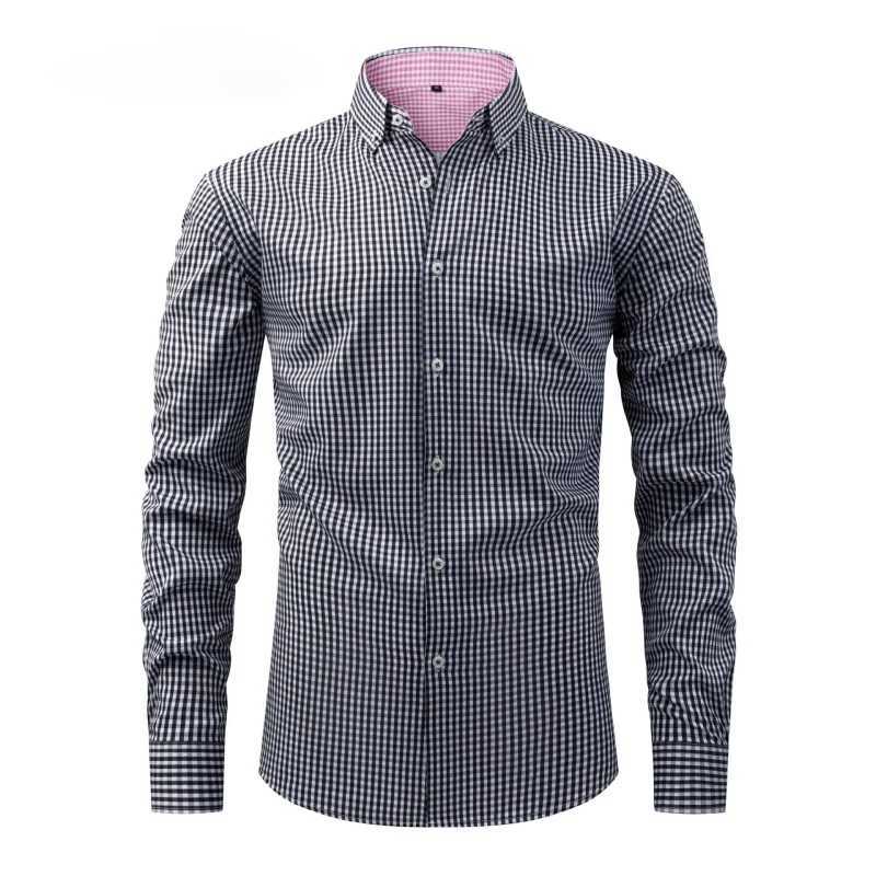 Spring Autumn Lapel Shirt Men Printed Long Sleeve Plaid Blouse Fashion Breathable Slim Fit Business Casual Shirts For Man J251017