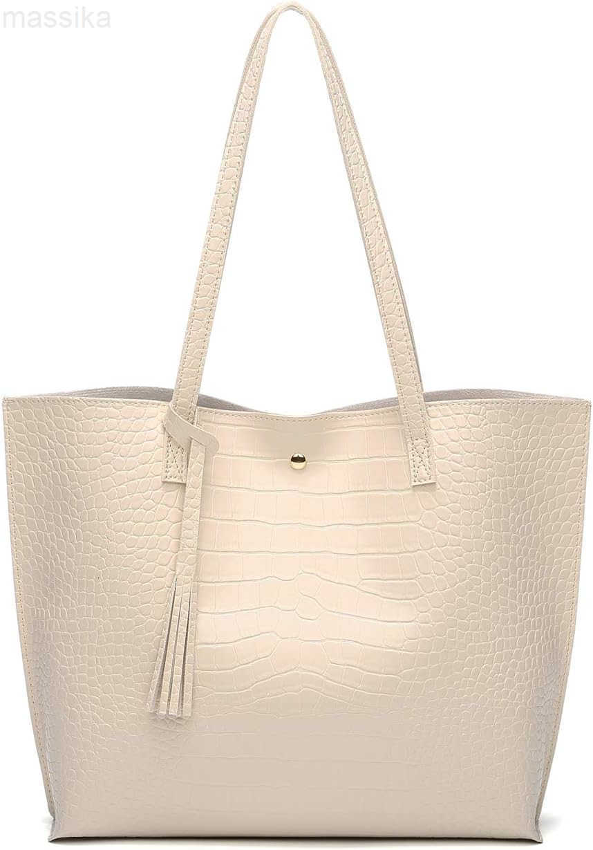 Womens Soft Faux Leather Tote Shoulder Bag from Big Capacity Tassel Handbag M251017