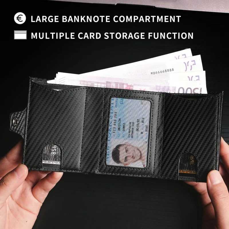 YATBES Mens Card Bag Side Push Automatic PopUp Three Fold RFID AntiTheft Brush Metal Wallet UltraThin Card BagW251017